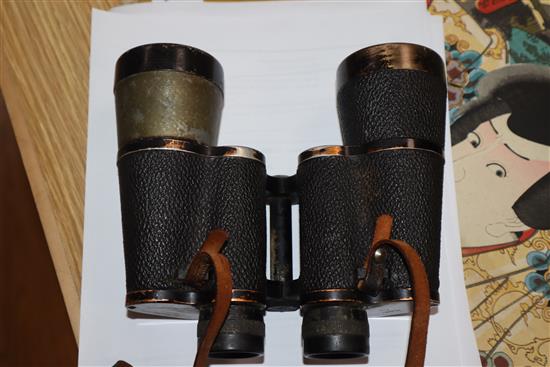 A pair of WWII Germany military binoculars and a Townsend and Co. brass gong